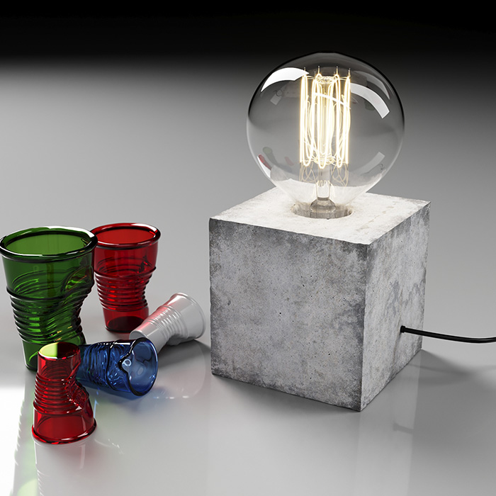 Render 3dsmax of a lamp and concrete base and Edison bulb, cgi, chaosgroup, onpluto freebie.