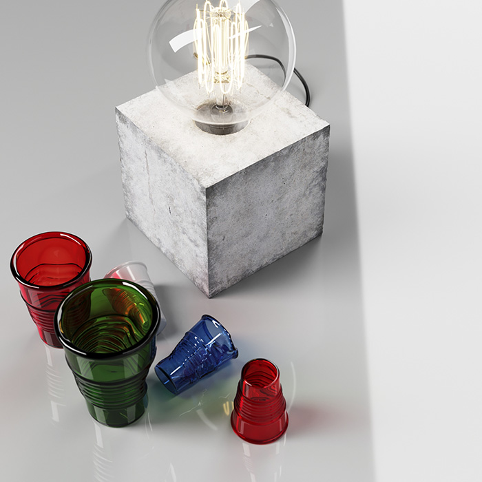 Render 3dsmax of a lamp and concrete base and Edison bulb, cgi, chaosgroup, onpluto freebie.